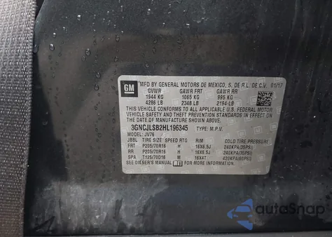 2017 Chevrolet Trax Lt из США, поврежденный, VIN 3GNCJLSB2HL196345